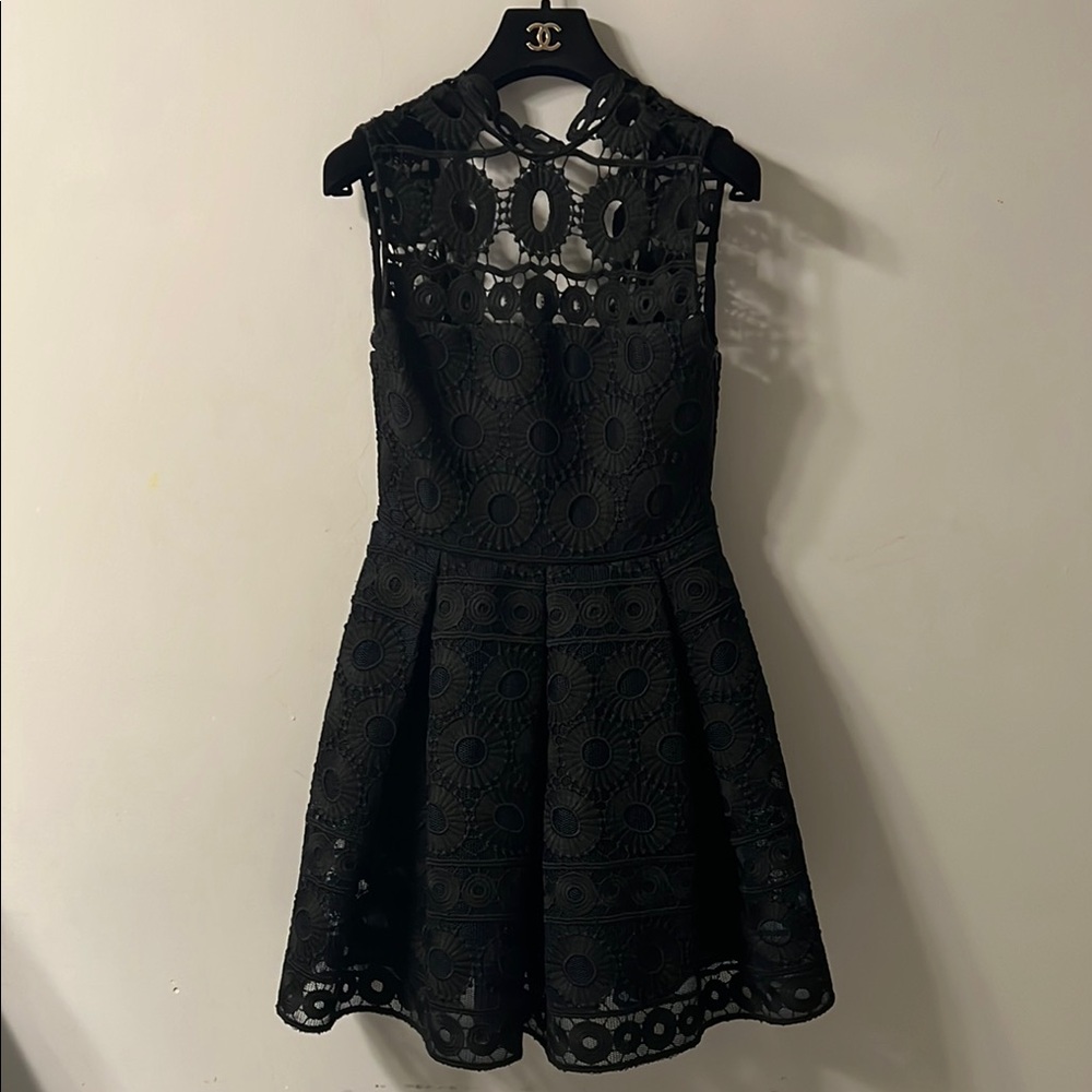 Maje Black A-line Cocktail Dress with Mock Neck